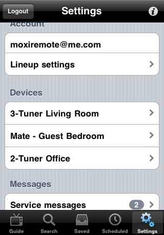 Settings view